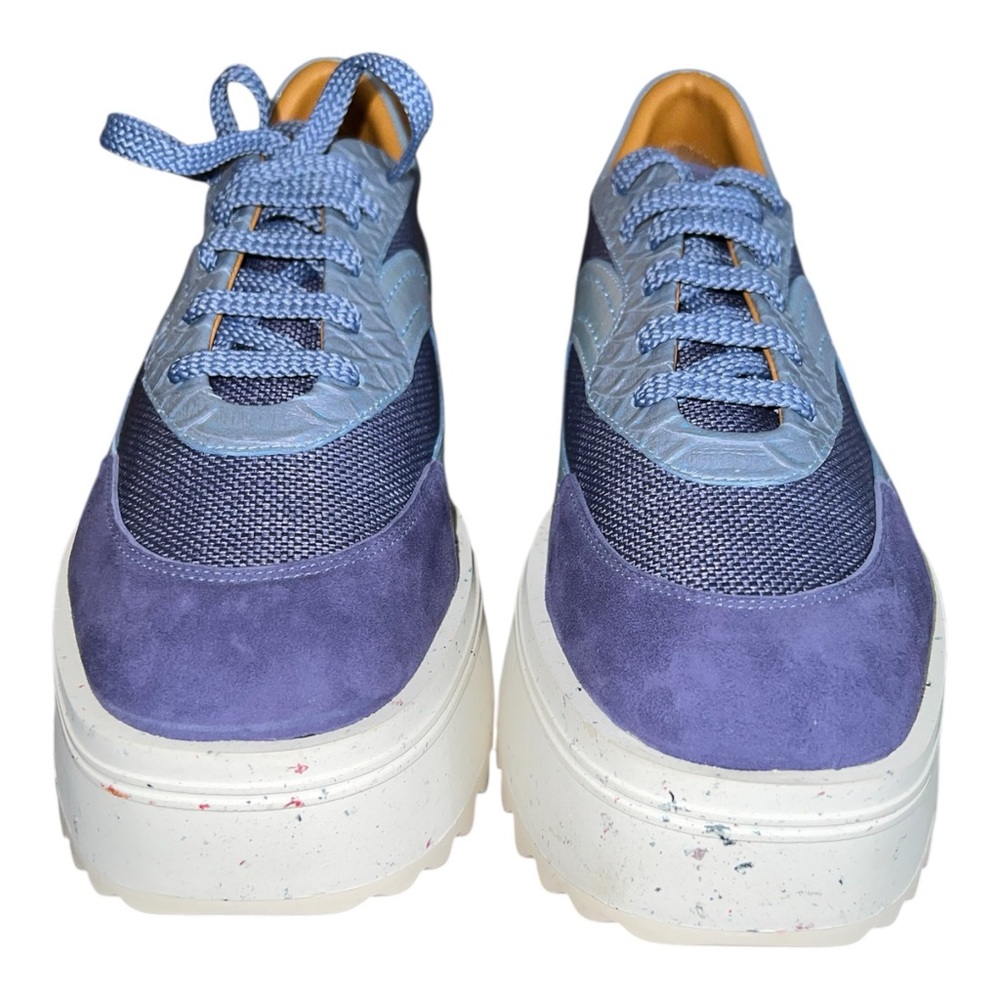 Clergerie Awake Platform Sneakers Azure Iridescent Lambskin EU 38/US 7.5 New - Picture 4 of 14